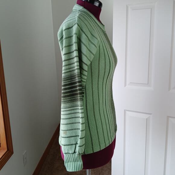 Pear Blossom Vertical Striped Sweater and Scarf Set Medium VTG 70s green black - Picture 3 of 16